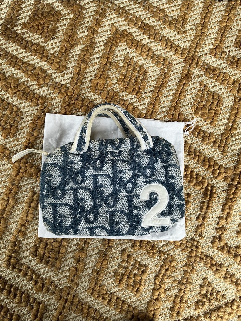 Dior Blue and White Mini Tote with Number 2 Patch